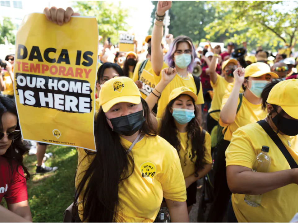 Susana Lujano, left, a “dreamer” from Mexico who lives in Houston, rallies with other activists in support of the Deferred Action for Childhood Arrivals program, also known as DACA, at the U.S. Capitol in Washington on June 15
