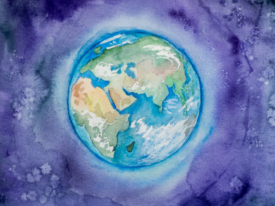 Watercolor painted planet earth