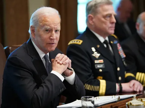 US President Joe Biden in the Cabinet Room of the White House in Washington, DC on April 20, 2022.